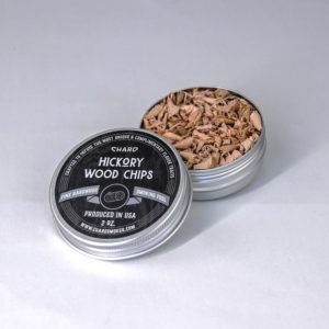 A tin of Char'd hickory wood smoker fuel